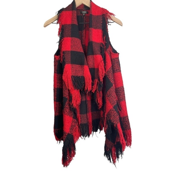 TCEC Women’s Buffalo Checkered Open Front Waterfall   Vest - Picture 1 of 3